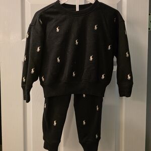 Ralph Lauren Black Crewneck Sweatshirt with Gold Logo Trim